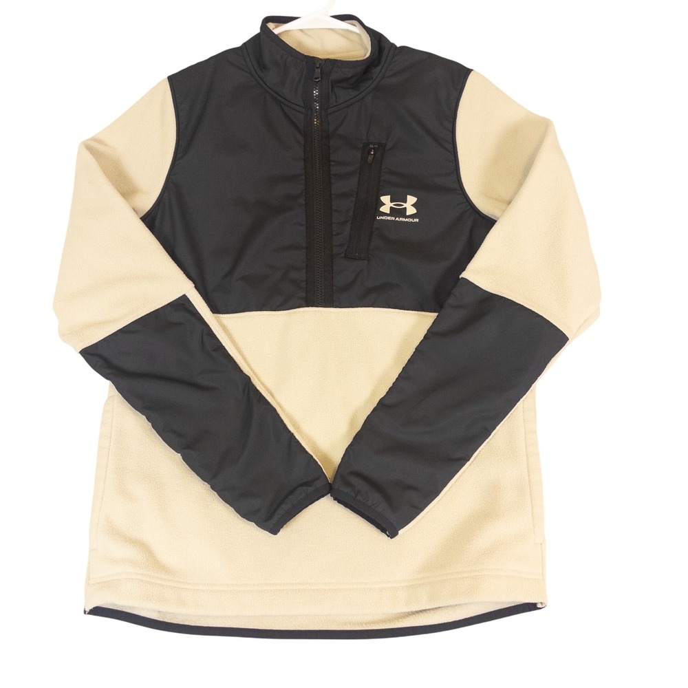 Under Armour Mens Small Loose Fit Tan Black Colorblock Fleece Half Zip Pullover